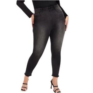 Good American Good Waist Crop Cropped Raw Hem Jeans Gray Black Stretch Size 8/29